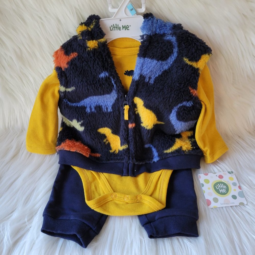 Little Me Dinosaur 3 Piece Vest Set